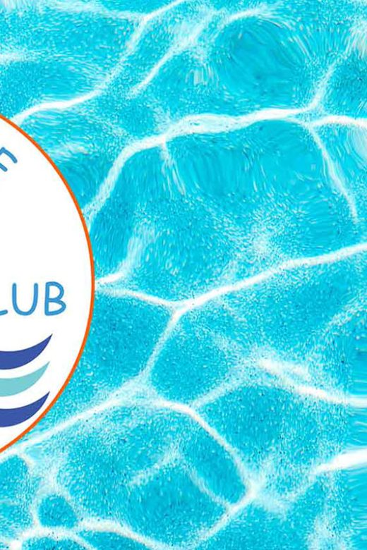 Riverside Swim Club logo superimposed over pool water.